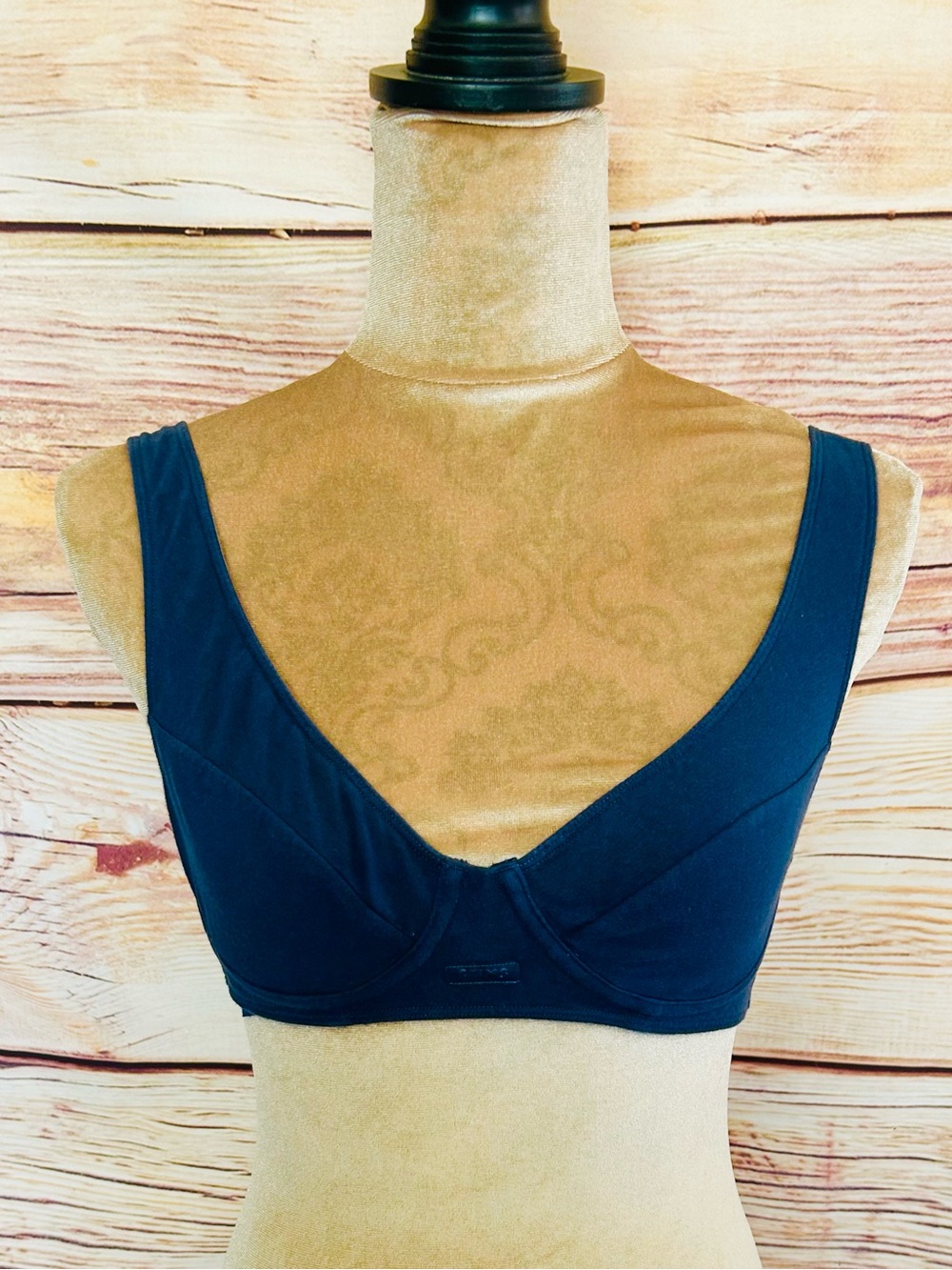 Skims Navy Blue Logo Cotton Wireless Bralette Size M
